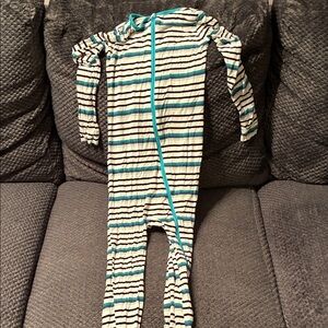 Cozy Striped Kids Pajamas with no feet with Blue Trim